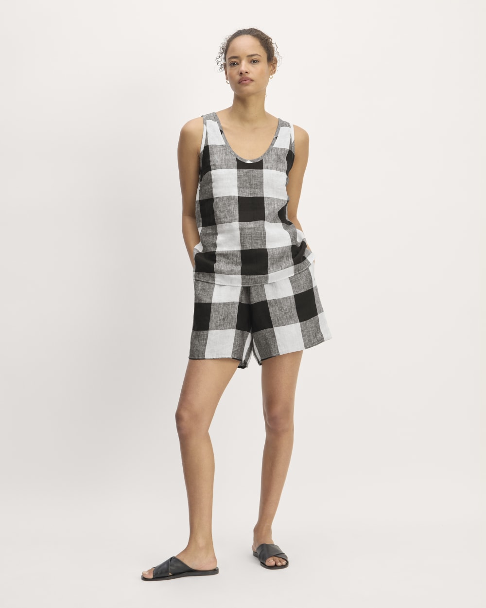 The Scoop Tank in Linen | Bone / Black Check - Image 4