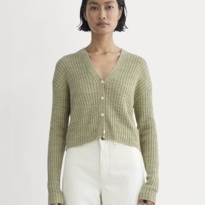 The Ribbed Cardigan in Cotton Linen | Eucalyptus