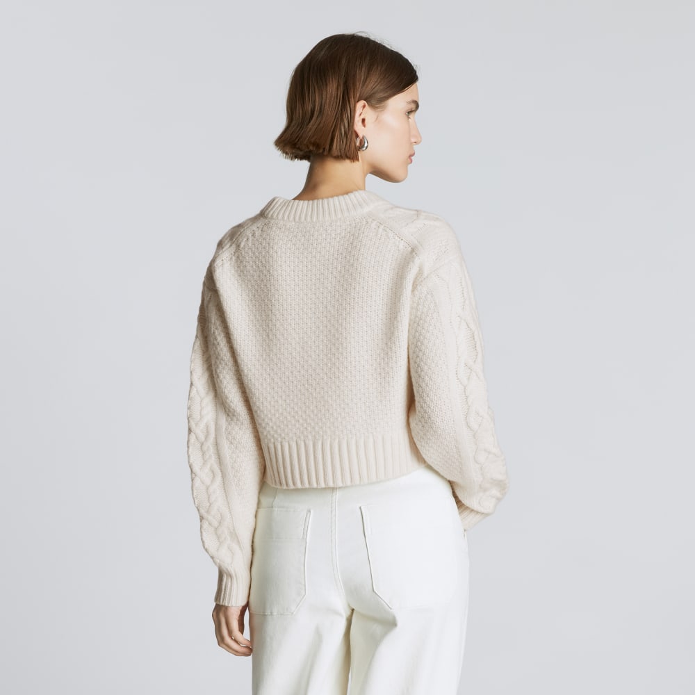The Felted Merino Cropped Cable Sweater | Bone - Image 5
