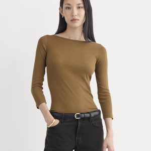 Luxe Rib 3/4 Sleeve Boatneck Tee | Toffee