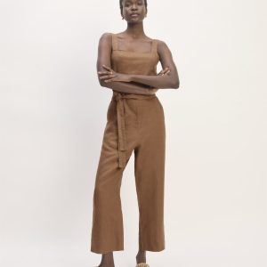 The Linen Side-Button Jumpsuit | Carob Brown