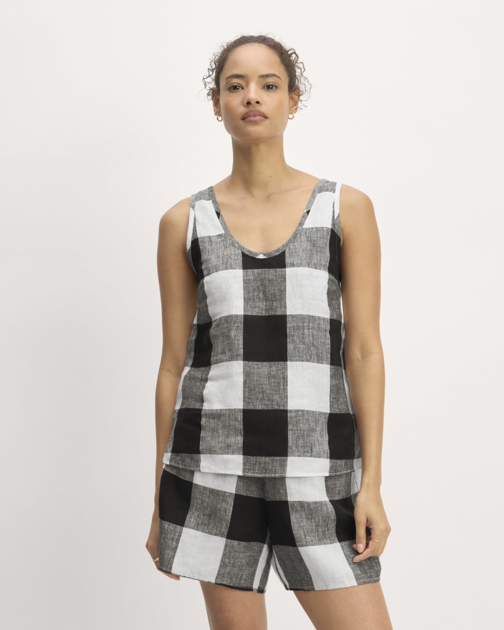 The Scoop Tank in Linen | Bone / Black Check - Image 3