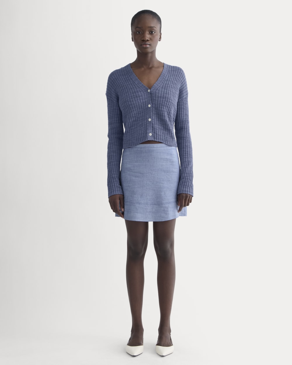 The Ribbed Cardigan in Cotton Linen | Indigo - Image 3