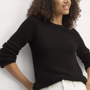 The Organic Cotton Open-Stitch Crew | Black