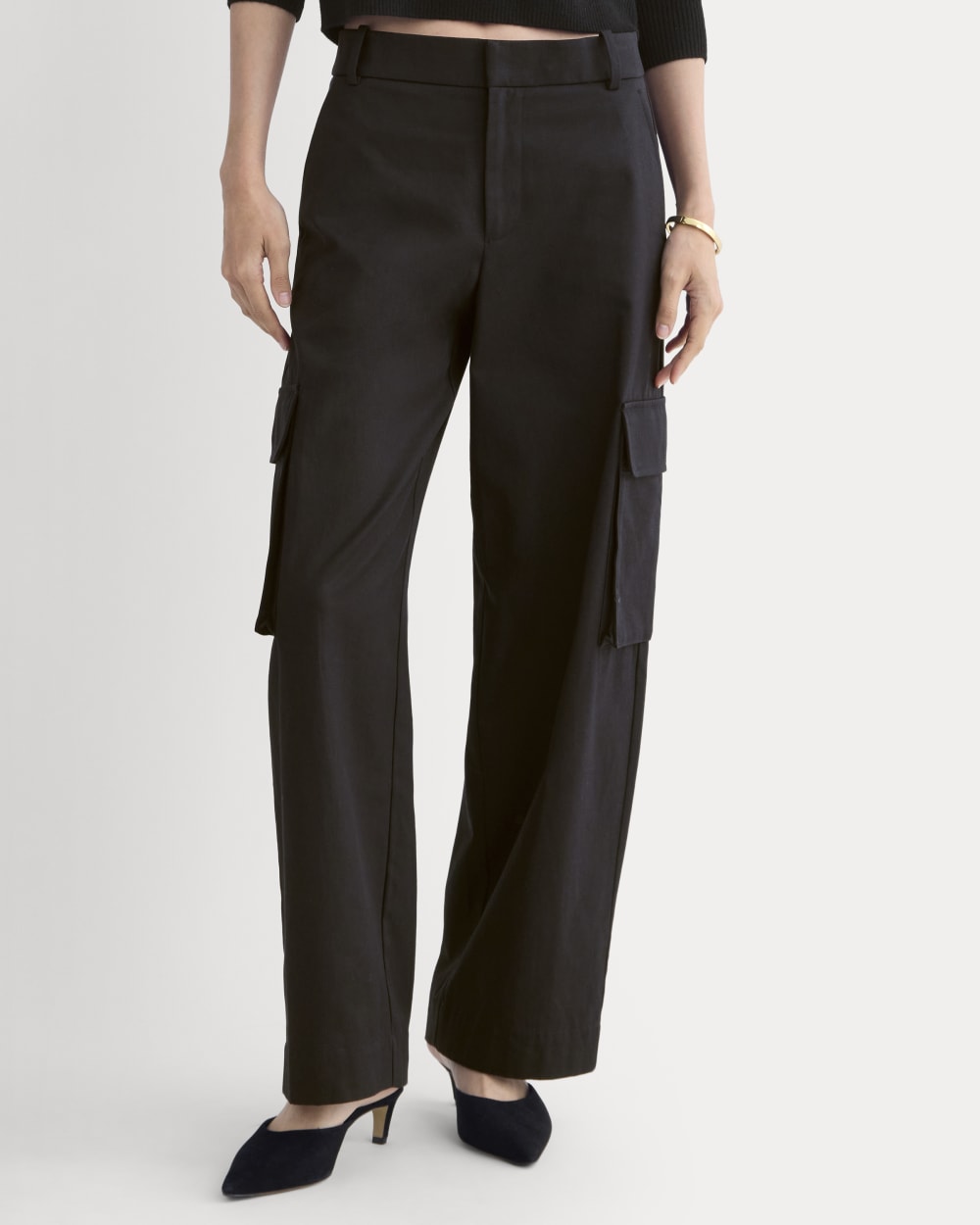 Wide-Leg Cargo Trouser in Buttersmooth | Black - Image 3
