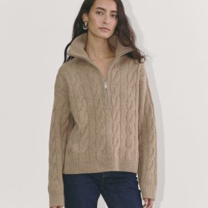 The Cable Half-Zip in Luxe Merino | Oat Melange
