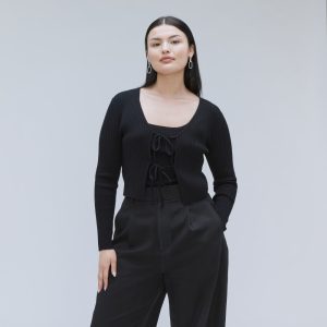 The Cotton-Merino Front-Tie Top | Black