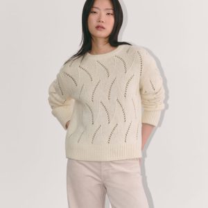 The Pointelle Sweater in Cloud | Bone