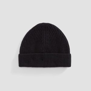 The Cashmere Fine Rib Beanie |  Black