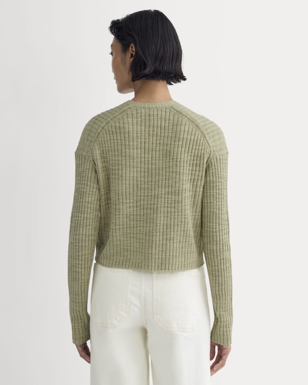The Ribbed Cardigan in Cotton Linen | Eucalyptus - Image 5