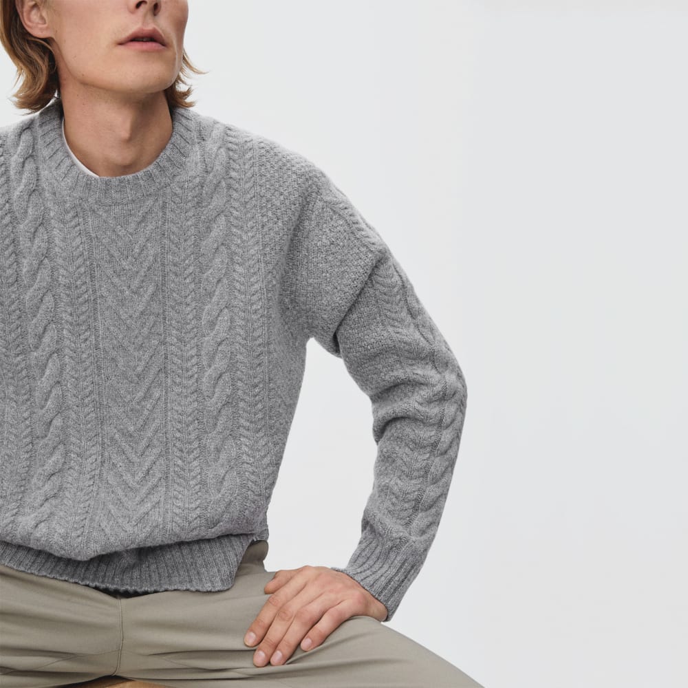 The Felted Merino Cable-Knit Crew | Heathered Mid-Grey - Image 6