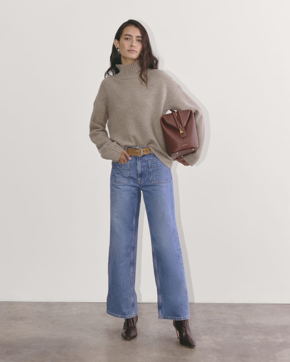 The Honeycomb Funnel Neck in Wool Cashmere | Oatmeal - Image 3