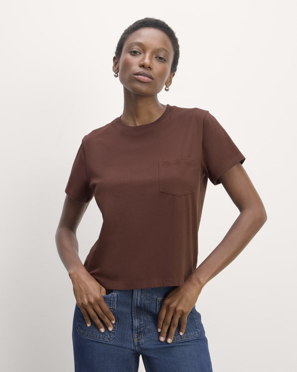 The Box-Cut Tee in Essential Cotton | Dark Mahogany | Pocket