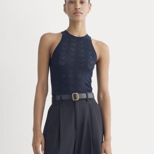The Pointelle Racerback Tank in Ultrafine Merino | Navy