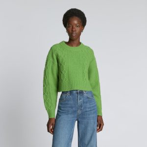 The Felted Merino Cropped Cable Sweater | Salted Lime