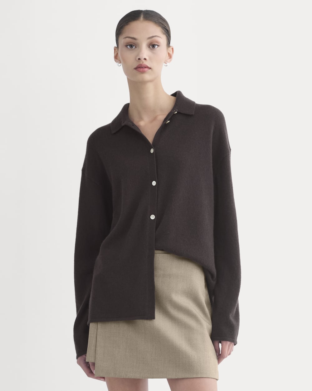 Cashmere Button-Up Shirt | Dark Chocolate