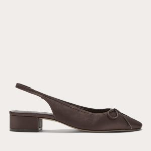 The Ballet Slingback Heel | Deep Brown Satin