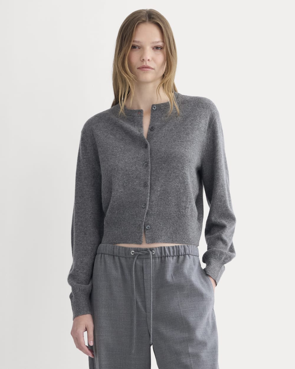 Cashmere Cropped Cardigan | Heather Charcoal