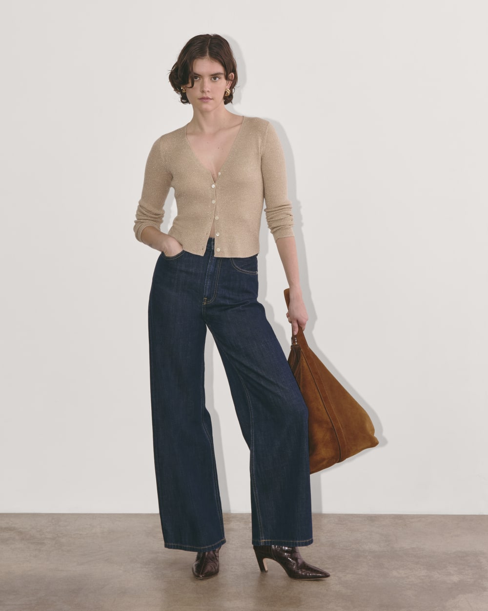 The Cardigan in Lurex Merino | Gold - Image 3