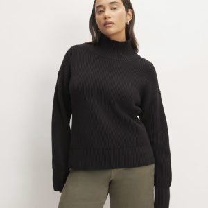 The Organic Cotton Ribbed Turtleneck | Black