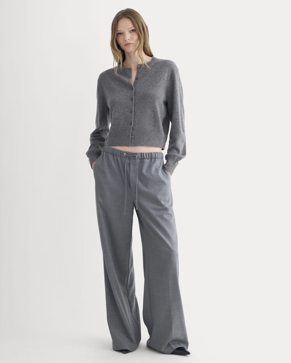 Cashmere Cropped Cardigan | Heather Charcoal - Image 3