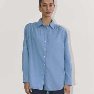 The Gathered Shirt in Silky Cotton | Bluebell