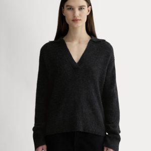 The Oversized Polo in Alpaca | Heathered Black