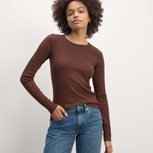 The Luxe Rib Long-Sleeve Crew | Dark Mahogany