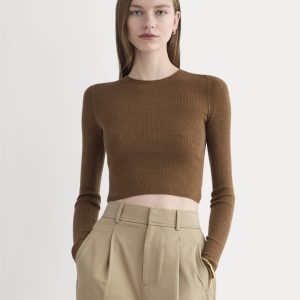 The Cropped Crew Top in Ultrafine Merino | Heathered Toffee