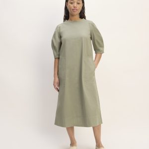 The Short-Sleeve Puff Midi Dress | Sage Green